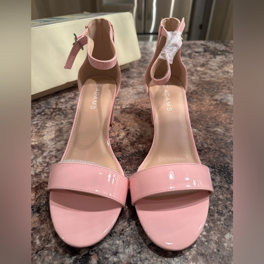 Adams Pink Ankle Strap Block Heels - Picture 3 of 6